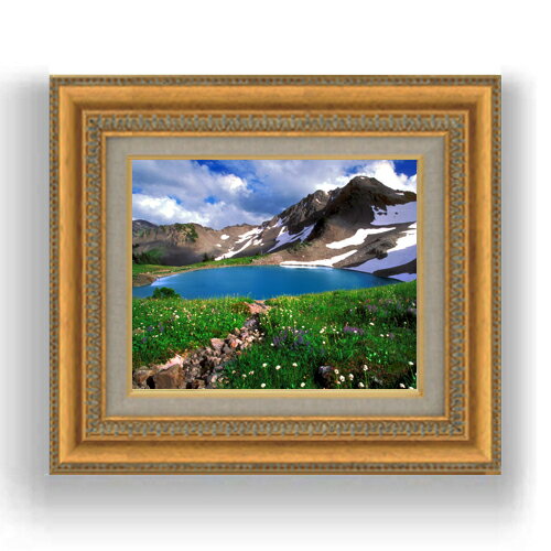 【油絵 直筆仕上げ】春-雪解け-　 F3サイズ 額入り　【キャンバス・額縁】　油彩　風景画　オリジナルインテリア絵画　風水画　422×370..