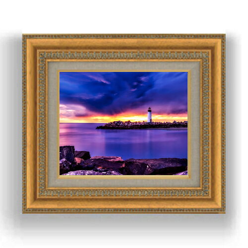 【油絵 直筆仕上げ】サンタ ・ クルスの灯台 F3サイズ 額入り 【キャンバス・額縁】 油彩 風景画 オリジナルインテリア絵画 風水画 422×370mm 複製画 送料無料