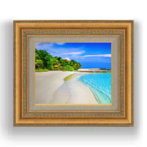 【油絵 直筆仕上げ】海岸の楽園　 F3サイズ 額入り　【キャンバス・額縁】　油彩　風景画　オリジナル..