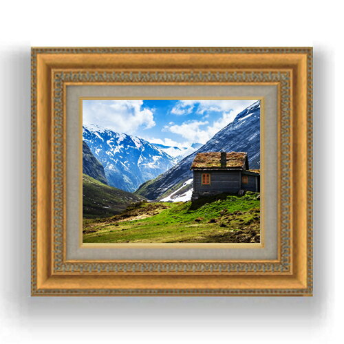 Rakuten - 【油絵 直筆仕上げ】大自然のキャビン　 F3サイズ 額入り　【キャンバス・額縁】　油彩　風景画　オリジナルインテリア絵画　風水画　422×370mm　複製画 送料無料 プレゼント ギフト 開店祝い 開業祝い 退職祝い 新築祝い リビング 玄関 モダン 壁掛け