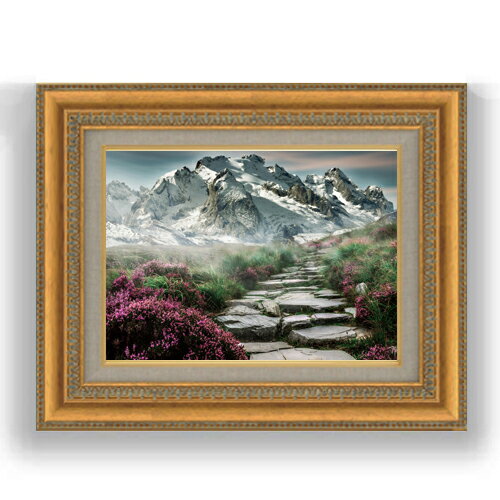 Rakuten - 【油絵 直筆仕上げ】Steinweg-山の風景- F4サイズ 額入り 【キャンバス・額縁】 油彩 風景画 オリジナルインテリア絵画 風水画 481×391mm 複製画 送料無料 プレゼント ギフト 開店祝い 開業祝い 退職祝い 新築祝い リビング 玄関 モダン アートフレーム 壁掛け
