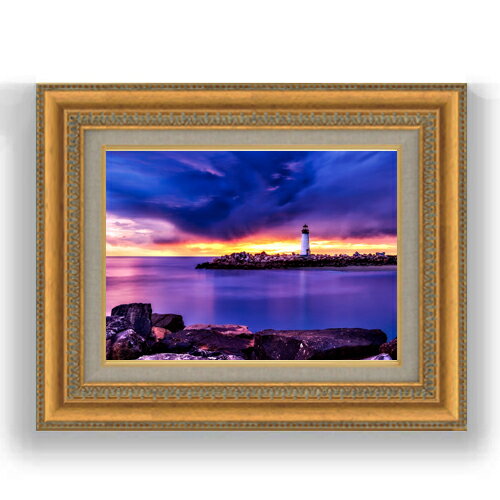 【油絵 直筆仕上げ】サンタ ・ クルスの灯台 F4サイズ 額入り 【キャンバス・額縁】 油彩 風景画 オリジナルインテリア絵画 風水画 481×391mm 複製画 送料無料 プレゼント ギフト 開店祝い 開業祝い 退職祝い 新築祝い リビング 玄関 モダン アートフレーム 壁掛け