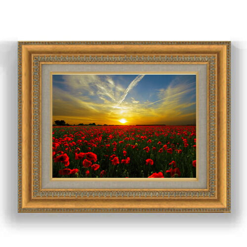 【油絵 直筆仕上げ】夕日、美人草 F4サイズ 額入り 【キャンバス・額縁】 油彩 風景画 オリジナルインテリア絵画 風水画 481×391mm 複製画 送料無料 プレゼント ギフト 開店祝い 開業祝い 退職祝い 新築祝い リビング 玄関 モダン アートフレーム 壁掛け