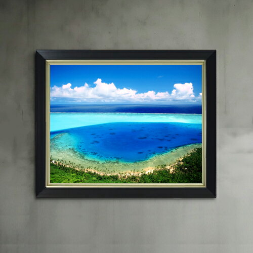 Rakuten - 【油絵 直筆仕上げ】ブルーオーシャン F6サイズ 額入り 【アップグレードフレーム】 油彩 風景画 オリジナルインテリア絵画 風水画 476×384mm 複製画 送料無料 プレゼント ギフト 開店祝い 開業祝い 退職祝い 新築祝い リビング 玄関