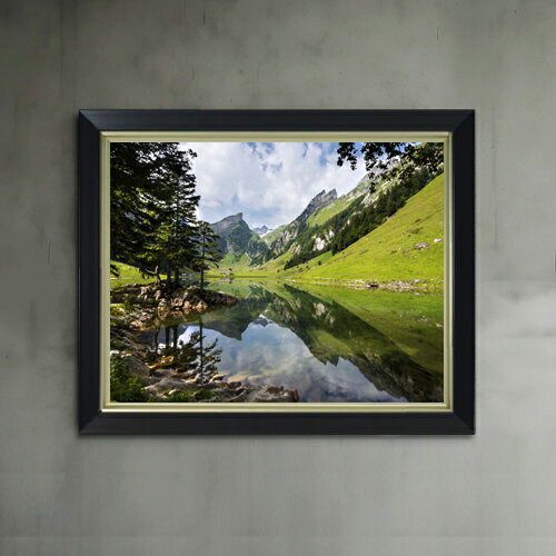 Rakuten - 【油絵 直筆仕上げ】アルプスの眺め F6サイズ 額入り 【アップグレードフレーム】 油彩 風景画 オリジナルインテリア絵画 風水画 476×384mm 複製画 送料無料 プレゼント ギフト 開店祝い 開業祝い 退職祝い 新築祝い リビング 玄関