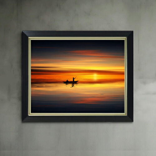 Rakuten - 【油絵 直筆仕上げ】ジョンミル湖のボート F6サイズ 額入り 【アップグレードフレーム】 油彩 風景画 オリジナルインテリア絵画 風水画 476×384mm 複製画 送料無料 プレゼント ギフト 開店祝い 開業祝い 退職祝い 新築祝い リビング 玄関