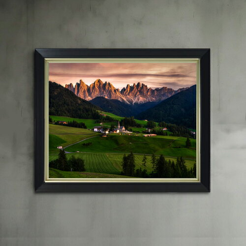 【油絵 直筆仕上げ】ドロミテの風景 F6サイズ 額入り 【アップグレードフレーム】 油彩 風景画 オリジナルインテリア絵画 風水画 476×384mm 複製画 送料無料 プレゼント ギフト 開店祝い 開業祝い 退職祝い 新築祝い リビング 玄関