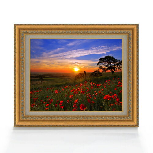 【油絵 直筆仕上げ】夕焼けの花畑 F6サイズ 額入り 【キャンバス・アクリル/額入り】 油彩 風景画 オリ..