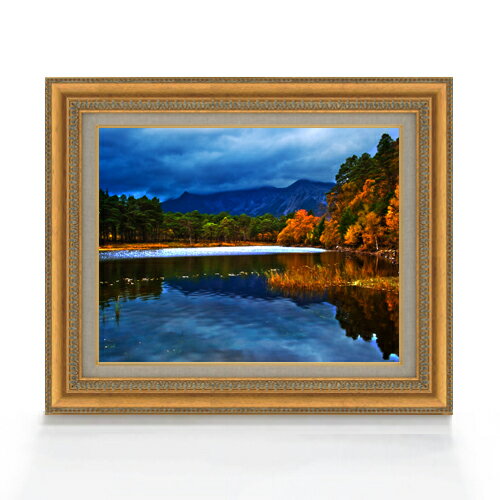 【油絵 直筆仕上げ】初秋の湖 F6サイズ 額入り 【キャンバス・アクリル/額入り】 油彩 風景画 オリジナルインテリア絵画 風水画 558×467mm 複製画 送料無料 プレゼント ギフト 開店祝い 開業祝い 退職祝い 新築祝い リビング 玄関 モダン アートフレーム 壁掛け