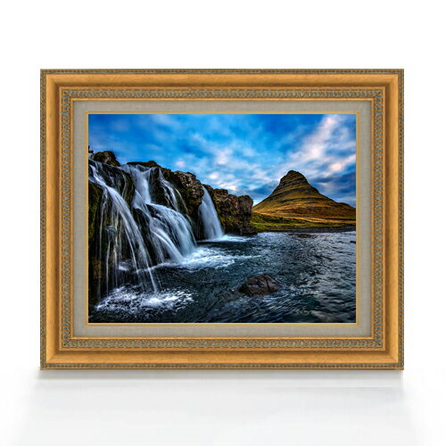 Rakuten - 【油絵 直筆仕上げ】Kirkjufell、アイスランドの風景 F6サイズ 額入り 【キャンバス・アクリル/額入り】 油彩 風景画 オリジナルインテリア絵画 風水画 558×467mm 複製画 送料無料