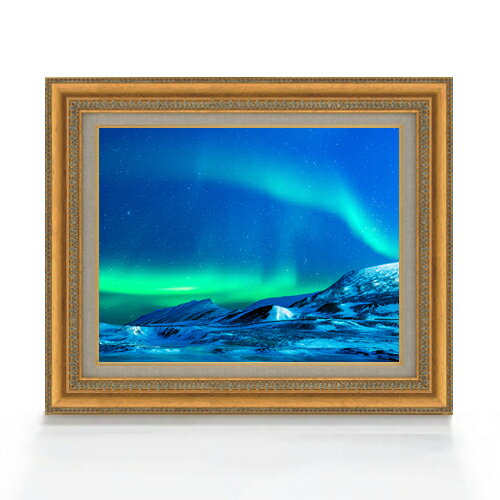 【油絵 直筆仕上げ】Northen灯-オーロラの灯 - F6サイズ 額入り 【キャンバス・アクリル/額入り】 油彩..