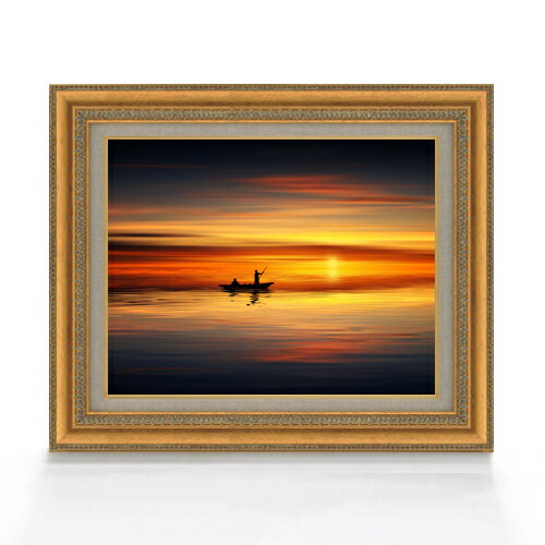 【油絵 直筆仕上げ】ジョンミル湖のボート F6サイズ 額入り 【キャンバス・アクリル/額入り】 油彩 風景画 オリジナルインテリア絵画 風水画 558×467mm 複製画 送料無料