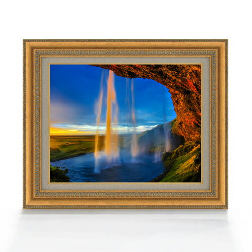 滝の風景 油彩画 金色フレーム オンライン ストアホビー・楽器・アート - 油彩画 滝の風景 金色