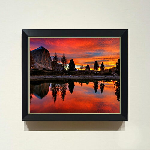 【油絵 直筆仕上げ】ドロミテ-夜明け 空- F8サイズ 額入り 【アップグレードフレーム】 油彩 風景画 オリジナルインテリア絵画 風水画 ..