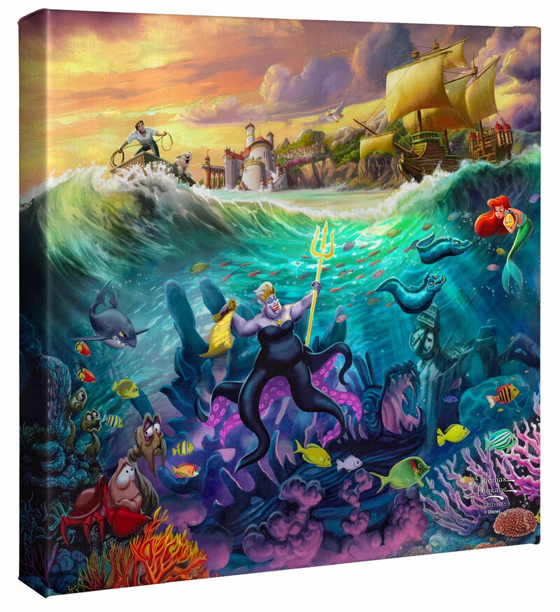 【レビュー特典付き】ディズニー/トーマス キンケード「リトル マーメイド/アースラ」作品証明書 展示用フック付キャンバスジークレ【インテリア】【アート】【Disney】【絵画インテリア】【輸入品】