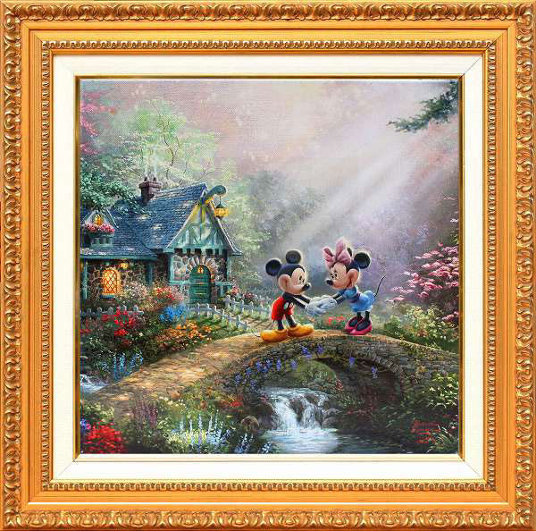 【レビュー特典付き】ディズニー/トーマス キンケード「ミッキー&ミニー/スウィートハート ブリッジ」作品証明書 展示用フック付キャンバスジークレ【インテリア】【...