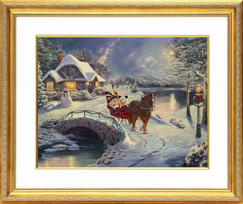 【レビュー特典付き】ディズニー/トーマス キンケード「ミッキー＆ミニー/夜のそりすべり」額縁2種選択..