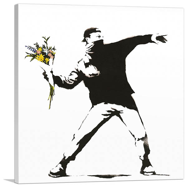 バンクシー アートパネル BANKSY Banksy「花束を投げる男/Flower Bomber(S)」キャンバスジークレ 絵画 ポスター 絵 バンクシー作品 【輸入品】