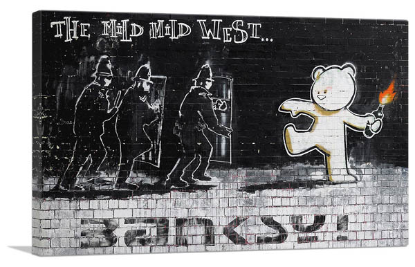 バンクシー アートパネル BANKSY Banksy「マイルド マイルド ウェスト/Mild Mild West」キャンバスジークレ 絵画 ポスター 絵 バンクシー作品 【輸入品】