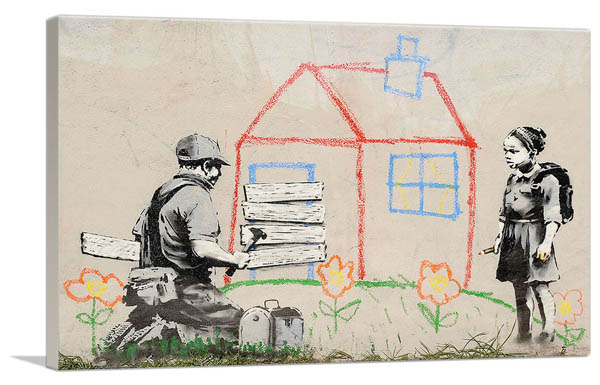 バンクシー アートパネル BANKSY Banksy「クレヨン ハウス フォークロージャー/Crayon House Foreclosure」キャンバスジークレ 絵画 ポスター 絵 バンクシー作品 