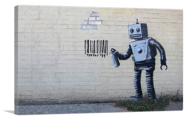 バンクシー アートパネル BANKSY Banksy コニー アイランド バーコード ロボット/Coney Island Barcode Robot キャンバスジークレ 絵画 ポスター 絵 バンクシー作品 【輸入品】