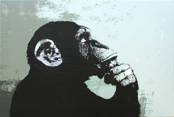バンクシー アートパネル BANKSY Banksy「思想家の猿/The Thinker Monkey」キャンバスジークレ 絵画 ポスター 絵 バンクシー作品 【輸入品】 2
