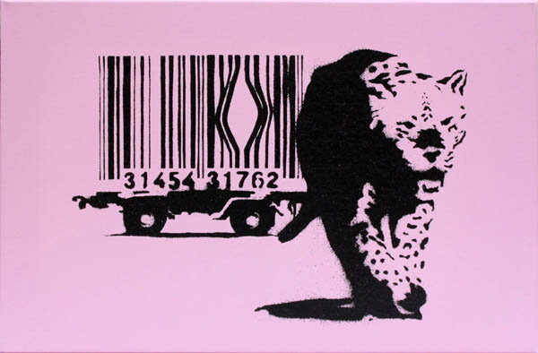 バンクシー アートパネル BANKSY Banksy「バーコード レパード/Barcode Leopard(S)」キャンバスジークレ 絵画 ポスター 絵 バンクシー作品 【輸入品】