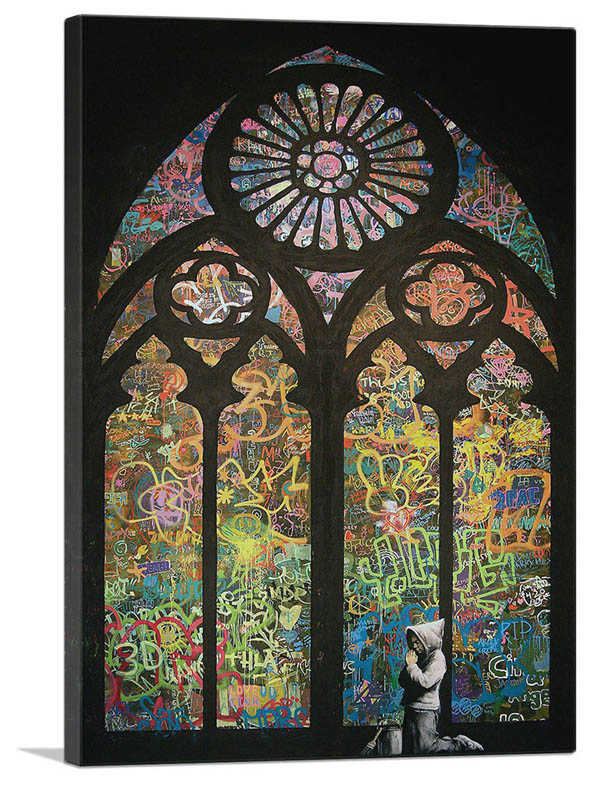 バンクシー アートパネル BANKSY Banksy「ステンドグラス大聖堂/Stained Glass Cathedral」キャンバスジークレ 絵画 ポスター 絵 バンクシー作品 【輸入品】