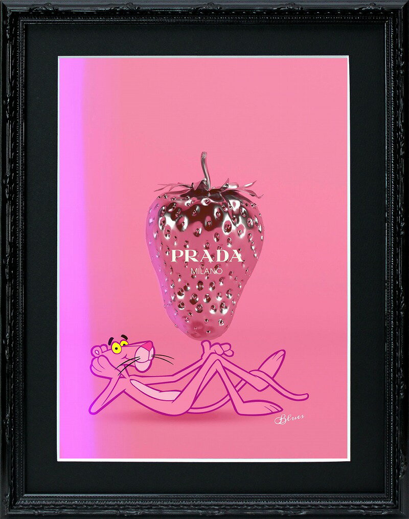 絵画 インテリア ブランドオマージュアート「ピンクパンサー×プラダ」A4ポスター 額縁2種選択可 ポップアート パロディアート