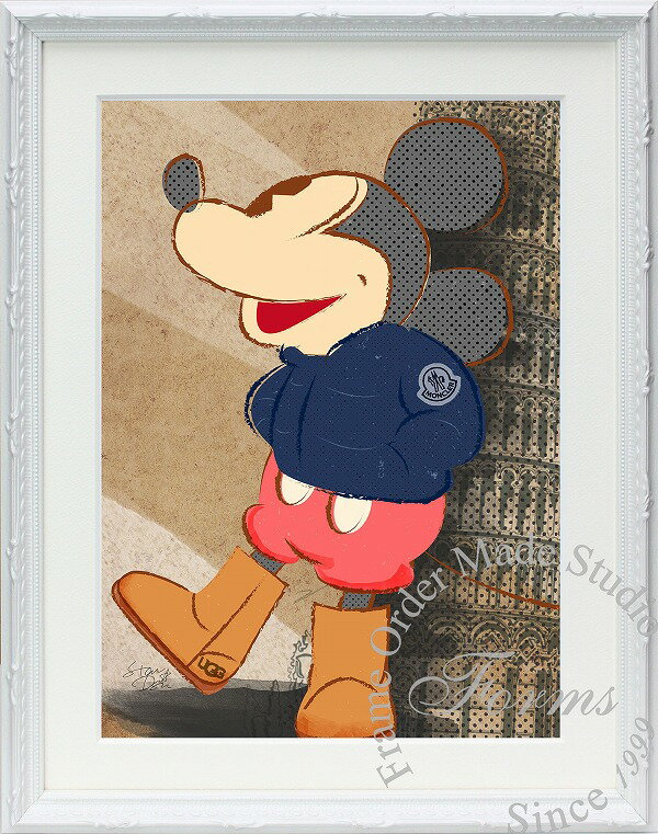絵画 インテリア ディズニー×ブランドオマージュアート/スターデザイン「ミッキーマウス×モンクレール/UGG b(W)」A4ポスター