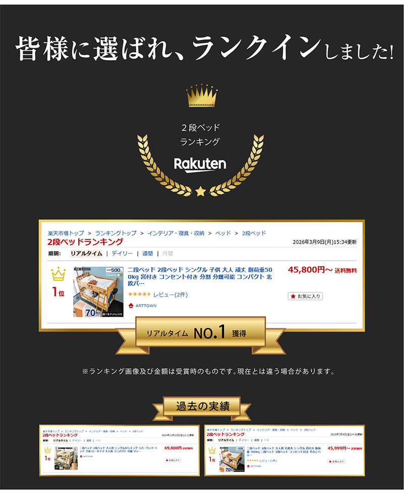 ARTTOWNの二段ベッド 2段ベッド シングル 子供 大人 頑丈 耐荷重500kg 宮付き コンセント付き 分割 分離可能 コンパクト 北欧パイン材 LVLすのこ 極太柱 安全設計 こども用 大人用 省スペース 選べるマットレスセット 大臣3 - ARTTOWN｜アングル2