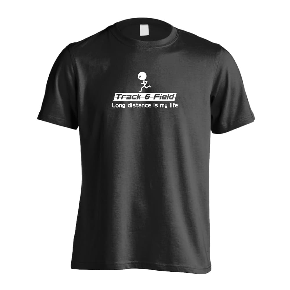 陸上競技 マラソン ランニング Tシャツ 半袖 メンズ レディース ジュニア 練習着 ドライ おもしろ tシャツ ふざけ 名入れ 文字入れ無料 「長距離 is my life」 アートワークスコウベ 【送料無料】