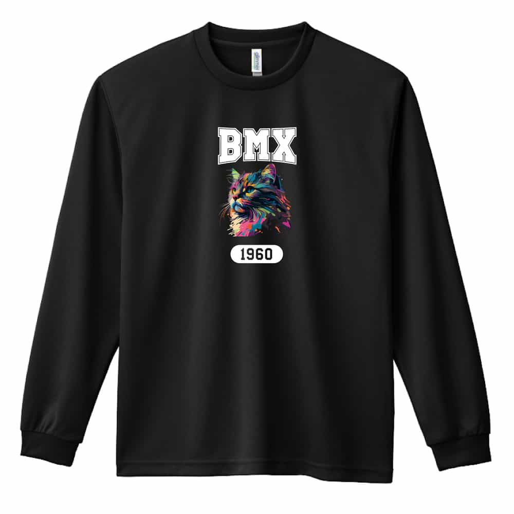 【ビーエムエックス BMX 関連商品】＞＞ 半袖Tシャツの一覧はこちら＞＞ ハーフパンツの一覧はこちら＞＞ 長袖Tシャツの一覧はこちら＞＞ トレーナーの一覧はこちら＞＞ プルオーバーパーカーの一覧はこちら＞＞ スウェットパンツの一覧はこちらビーエムエックス BMX ロンT 長袖Tシャツ メンズ レディース ジュニア 練習着 ドライ おもしろ tシャツ ふざけ 名入れ 文字入れ無料 「レトロなレインボー猫とBMXロゴ」 アートワークスコウベ 【送料無料】ネーム入れ無料!! ロゴ下の競技名を好きな文字に変更できます。独自デザインとプリントのクオリティにこだわったアートワークスコウベのオリジナルウェアです。当店で販売しているスポーツウェアには英数字20文字以内で好きな文字を入れることができます。チーム名を入れて、皆で揃えるもよし、個人の名前を入れるのもよし。お好きな文字を入れましょう！前面デザイン背面デザインカラーバリエーション【ブランド】ARTWORKS-KOBE (アートワークスコウベ)【生地について】4.4オンス 長袖ドライTシャツ素材：ポリエステル100%※ お客様のモニター環境によって、実際の商品と色合いが異なる場合がございます【プリント内容】レトロなレインボー猫とBMXロゴ【デザインについて】レトロだけどレインボーな猫とBMXのロゴマークを組み合わせました。数字はBMXの起源になったと思われる年数を入れました。注）諸説ある中から独自で選んでいるため正確なものではない可能性があります。【こんなスポーツにオススメ】- BMX (ビーエムエックス)【お届け予定日】この商品は受注生産のため、ご注文から2-4営業日ほどで発送いたします。【サイズ表】お客さまが普段着用されているウェアを測って比較するとサイズ感がよくわかるのでオススメです。体型やお好みの着こなしに合わせてお選びください。(単位: cm)身丈身幅肩幅袖丈140cm56403851150cm59424054XS(SS)62444257S65474459M68504660L71534861XL(LL)74565062XXL(3L)77605363XXXL(4L)80645664XXXXL(5L)82685965【サイズ別の着用イメージ】【ラッピングオプション】(+440円)特別なギフト、プレゼント用に！プレゼントの定番ラッピングといえばコレ！ サプライズやワクワク感を演出できる人気のリボン付きギフトバッグです。落ち着いたマット調のカラーを採用し、さわるとしっとりした質感で高級感があり、厚手のポリエチレン二重構造なのでとても丈夫です。一緒にご購入いただくと、ウェアをラッピングしてお届け！ウェアと一緒に注文いただくと、ギフトバッグに1つにまとめてラッピングした状態でお届けします。ギフトバッグならリボンをほどくだけでカンタンに商品を取り出せるので、プレゼント前にご自身で商品の確認をできるのでオススメです。【ギフトラッピング】リボン付きギフトバッグ レッド 1包装【ラッピングサービス】(+440円) はコチラ &#8811;