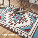 【ポイント10倍】ネイディブ柄ラグマット ARTWORKSTUDIO アートワークスタジオ Native rug / Hills（L） ネイティブラグ / ヒルズ柄（L） 200×140cm 厚さ1cm パイル アクリル オールシーズン おしゃれ エスニック【アートワークスタジオ公式】