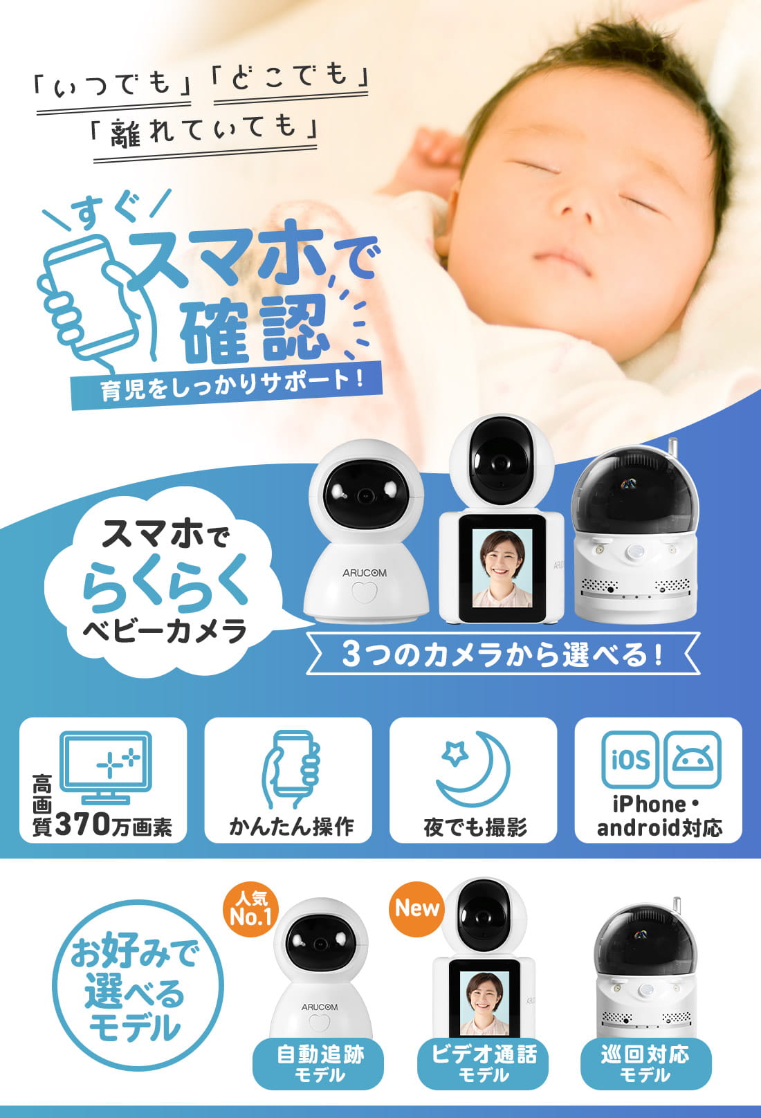 [全品ポイント10倍] 送料無料 1年保証 ベビーモニター ベビーカメラ スマホ 高画質 最大370万画素 小型 自動追尾 ワイヤレス 簡単 設置 工事不要 SD録画 子ども 赤ちゃん 音声 通話 会話 見守りカメラ 防犯カメラ 屋内 iPhone対応 アンドロイド ペット 猫 介護 自宅 防犯対策