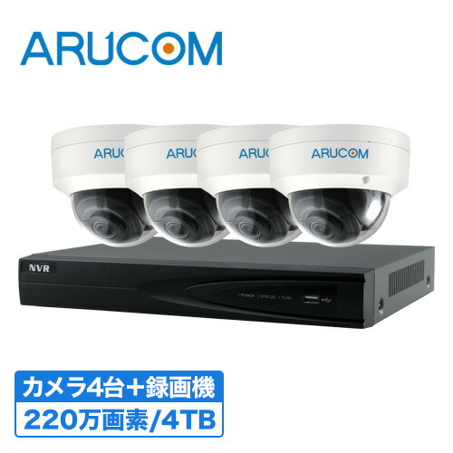 【2年保証】 防犯カメラ IP インターネット セット 4台 監視カメラ 220万画素 録画機 4000GB 【SET665-4】 | 広範囲 設計 夜間 撮影 手元 人相 細部確認 ネットワークカメラ IP ビル オフィス 金庫 警備 ビル オフィス 高画質 レジ 顔 コンビニ 駐車場 パーキング