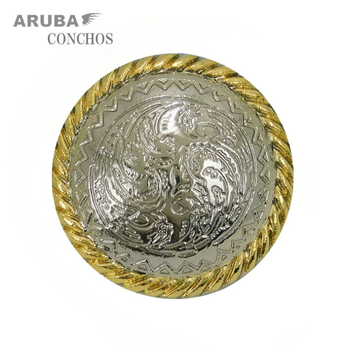 ARUBA アルバ 合金ウエスタンミニコンチョ 素材/材質 ・合金 サイズ/重量 ・直径 : 1.9cm ・厚み : 0.6cm ・重量 : 4g ※ネジを外したサイズです。 ※商品によって若干異なる場合がございます。 商品詳細 定番のウエスタンコンチョ。 ゴールドとシルバーカラーがマッチ、どんなアイテムにも合わせやすいミニコンチョです。 レザークラフト、愛用の財布やスマホケースなどのドレスアップにもってこいのワンポイントミニアイテムです。 ドライバーで簡単装着、自分だけのカスタマイズ/ドレスアップに！ 在庫管理の都合上、在庫数を1個と表示しています。複数個お買い求めの際はお問い合わせくださいませ。 当店で複数個ご購入された場合、同梱して発送させていただきます。 ご注意 モニターの発色具合によって実際のものと色が異なる場合があります。 製作工程における多少のキズや汚れ、 製作時期によって色味や表記サイズが若干画像と異なる場合があります。 またネジの位置が若干中央よりズレている場合がございます。 装着イメージの財布等は付属いたしません。 上記の点、ご理解のほどよろしくお願いいたします。