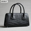 クロコダイル ハンドバッグ 2way ミニ 小さめ バッグ 本革 ワニ革 クロコ ブラック 黒色 バフ仕上げ フォーマルバッグ ショルダーバッグ 肩掛け 斜めが...