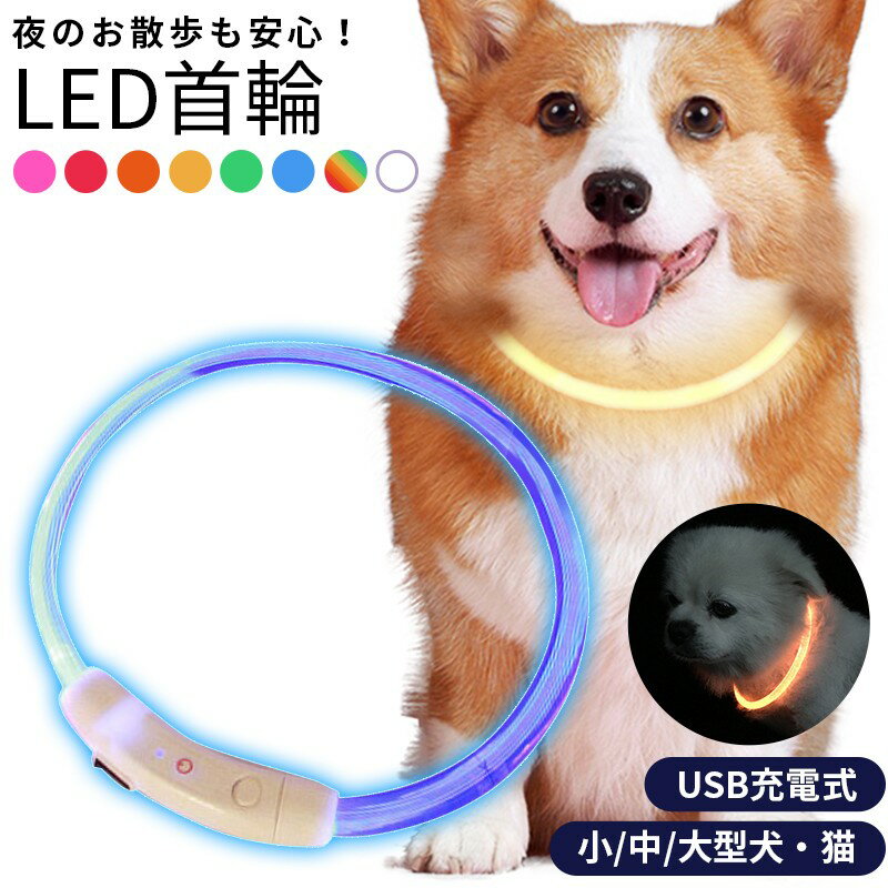 【1000円ポッキリ】送料無料 光る首輪 LEDライト 犬 猫 ペット 小型犬 中型犬 大型犬 長さ調節可能 USB充電式 夜の散歩 迷子防止 おしゃれ メール便送 YM100 C23