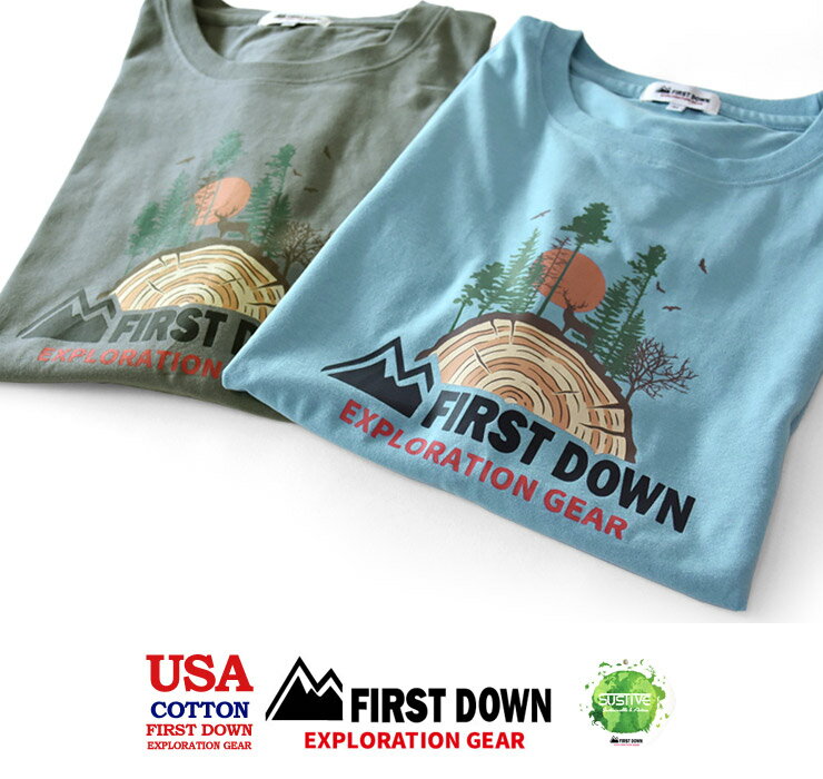 FIRST DOWN ファーストダウン 半袖Tシャツ USAコットン メンズ アウトドア バック...
