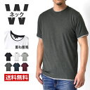 Tシャツ メンズ 半袖 重ね着風 フェイクレイヤード Wネッ