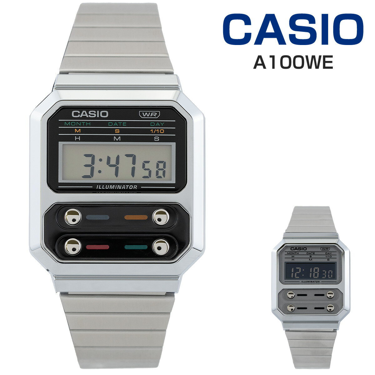casio 腕時計 カシオ腕時計 チープカシオ 海外モデル 時計 チプカシ デジタル 復刻モデル レトロ 海外モデル 復刻モデル レトロ 腕時計 CASIO CLASSIC デジタルウオッチ A100WE 角型 メタル ギフト プレゼント