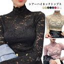 長袖 レディース レース 秋冬 ハイネック レーストップス 透け感 シースルートップス 薄手 きれいめ 花柄 シアートップス レース 重ね着 レイヤード カジュアル 刺繍 おしゃれ かわいい 春夏 インナー(4)