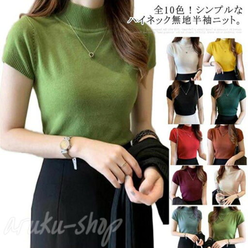 サマーニット 半袖ニット レディース ハーフタートルネック tシャツ セーター 半袖 トップス カットソー プチプラ ストレッチ フィット オフィスカジュアル 20代 30代 40代 50代 サマーニット 半袖ニット レディース ハーフタートルネック tシャツ セーター 半袖 トップス カットソー プチプラ ストレッチ フィット オフィスカジュアル 20代 30代 40代 50代