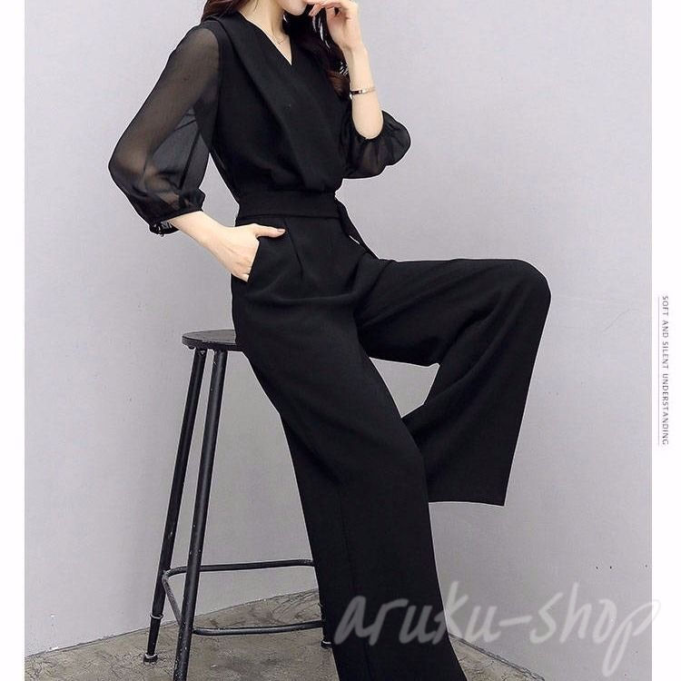 パンツドレス 結婚式 ドレス セットアップ レディース オールインワン パンツスーツ フォーマル ワイドパンツ 体型カバー 袖あり レース Vネック 大きいサイズ パーティー 披露宴 二次会 20代 30代 40代 50代 シースルー 服装