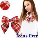 【メール便対応2個まで】Teens Ever リボン（赤ピンクチェック） 女子高生 リボン 制服 リボン リボン セーラー服 JK リボン リボン ネクタイ