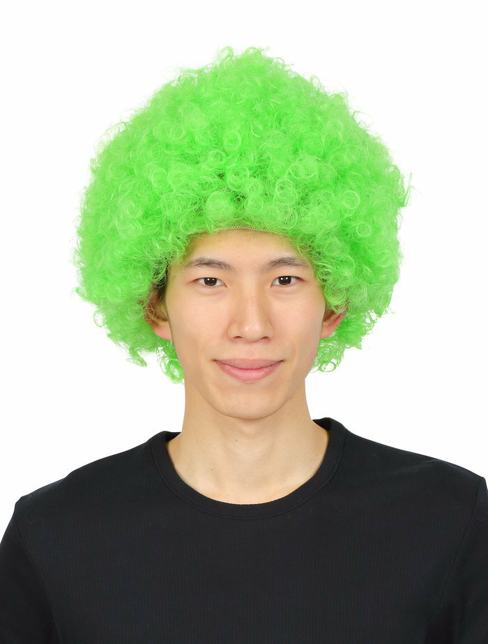 【メール便対応1個まで】カツランド アフロ グリーン アフロヘアー かつら ウィッグ コスプレ ナイトラン ハロウィン イベント スポーツ観戦 インスタ映え 推し 3