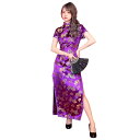 ロングチャイナ 花 紫 S・M・L 3サイズ チャイナドレス レディース 仮装 コスチューム コスプレ