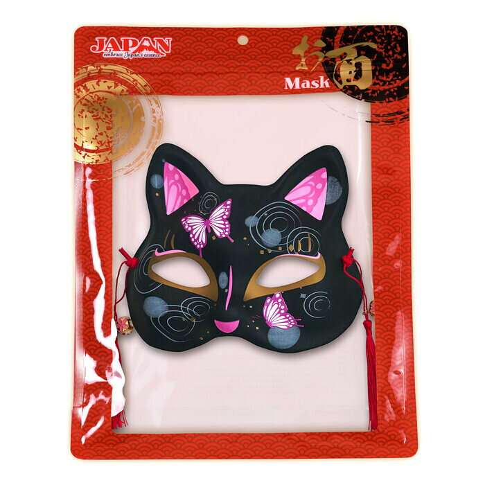 ARUNE 仮装雑貨のお店あるねの和風お面 ねこ半面 黒蝶 縁日 仮装 仮面 マスク 猫 インバウンド お祭り 和もの｜アングル2
