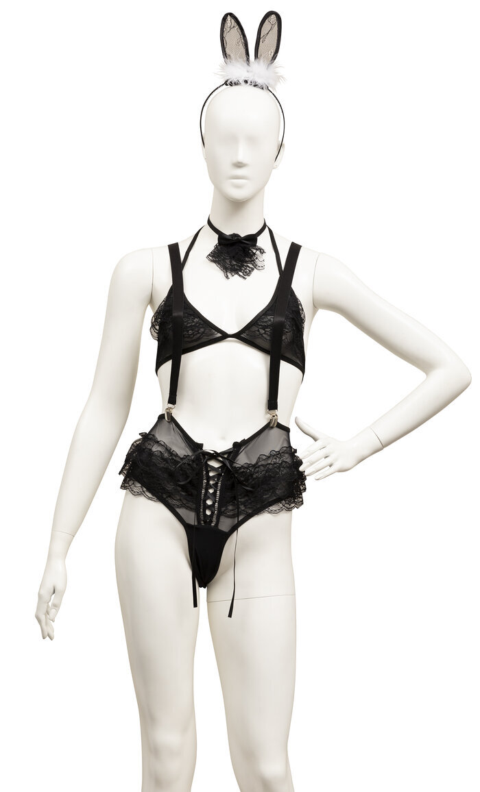 楽天スーパーSALE対象 期間限定 SecretRose ブラックサスペンダーバニー コスプレ ランジェリーコスチューム クリアストーン